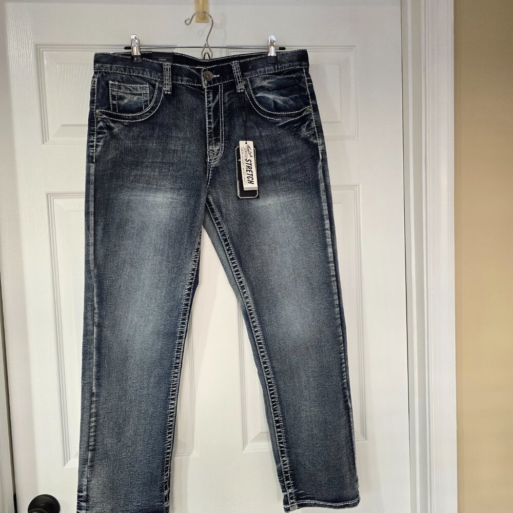 NEW True Luck Straight Fit Stretch Jeans Men's Sz 34x30 Flap Pockets NWT - Picture 2 of 11